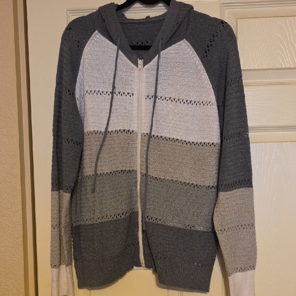 Gray and White Women's Hooded Sweater